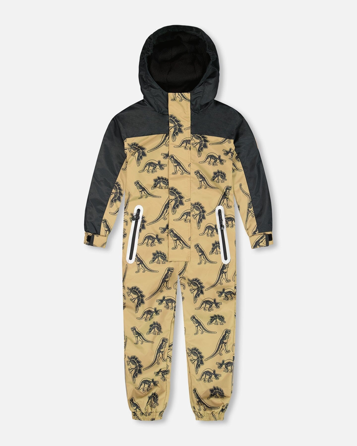 Printed Mid-Season One-Piece Outerwear Black Dinosaur On Beige Background-0
