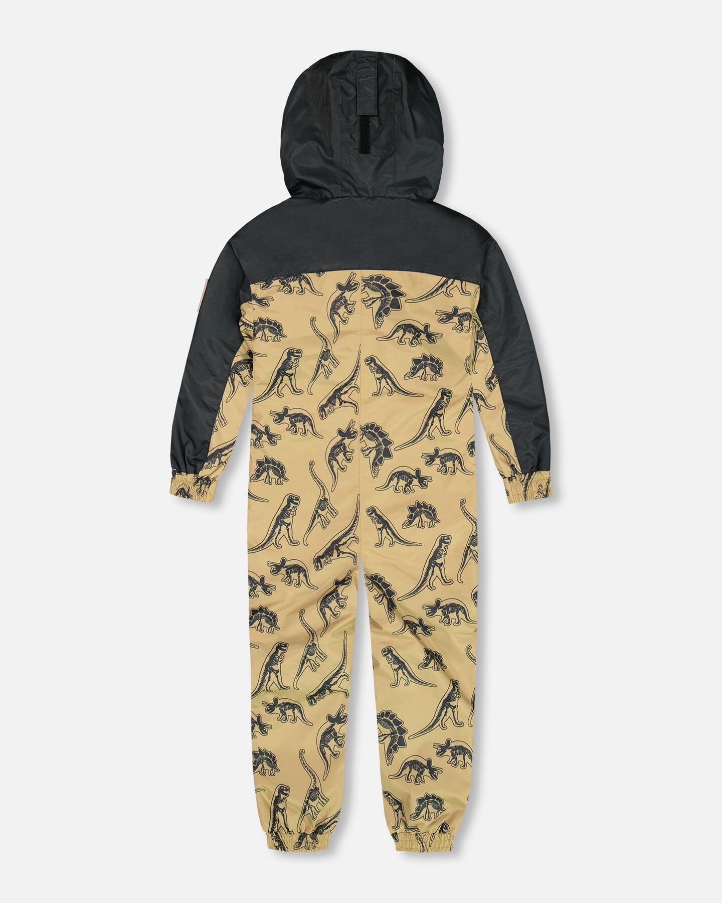 Printed Mid-Season One-Piece Outerwear Black Dinosaur On Beige Background-4