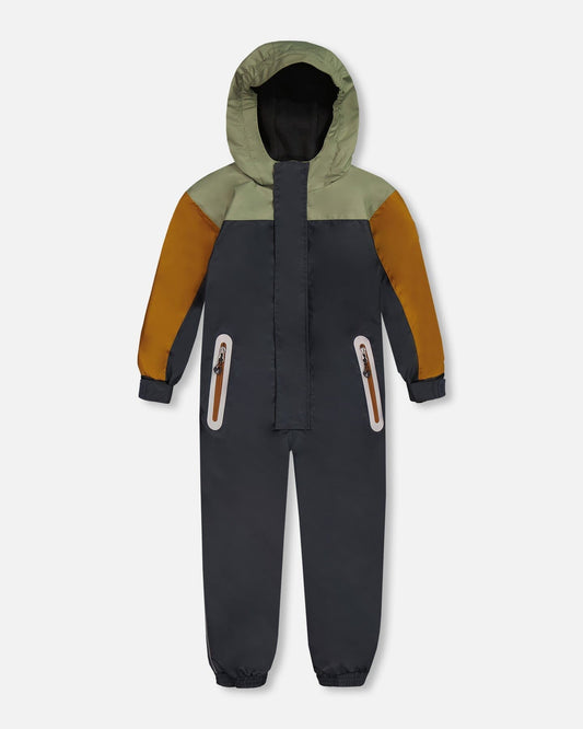 Colorblock Mid-Season One-Piece Outerwear Dark Gray, Sage, And Tan-0