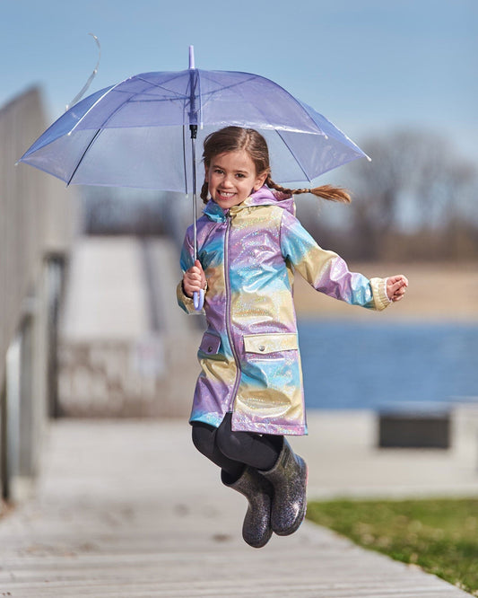 Printed Rain Coat With Hat Mauve Blue And Yellow Glitter Gradient-1