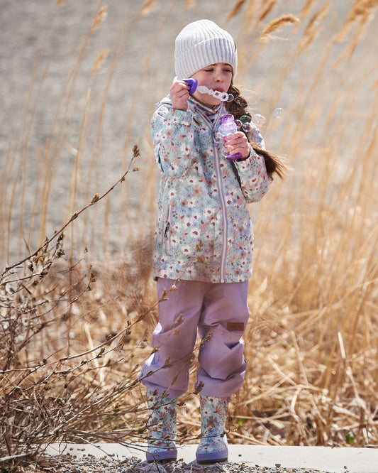 Printed Rain Boots Small White Flowers On Turquoise And Lilac-1