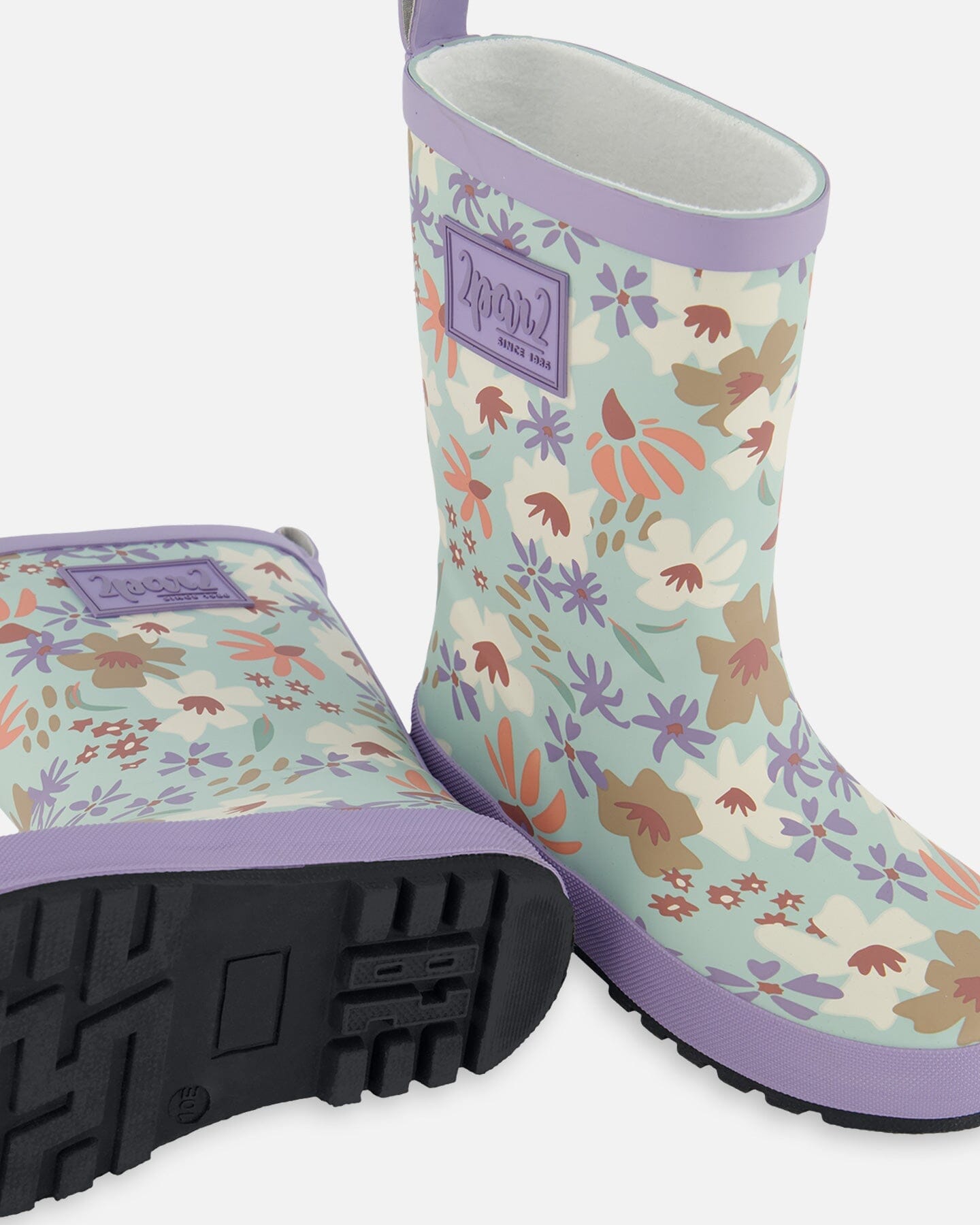Printed Rain Boots Small White Flowers On Turquoise And Lilac-2