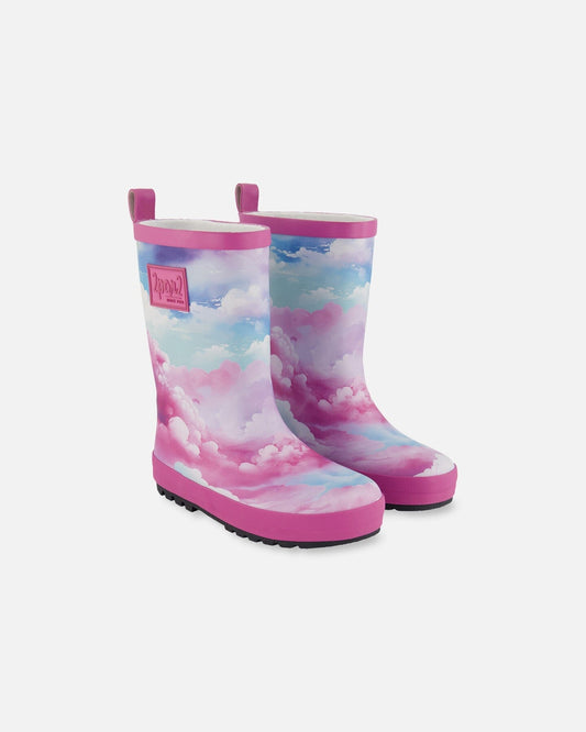 Printed Rain Boots Multicolored And Vibrant Pink Background-0