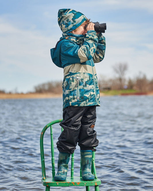 Printed Rain Boots Forest Green With Black Pines-1
