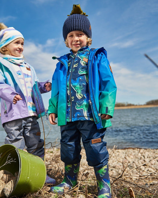 Printed Rain Boots Blue And Green Dino On Navy-1