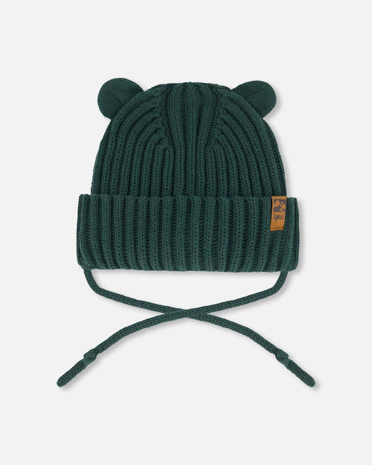 Baby Knit Hat With Strings Forest Green-0