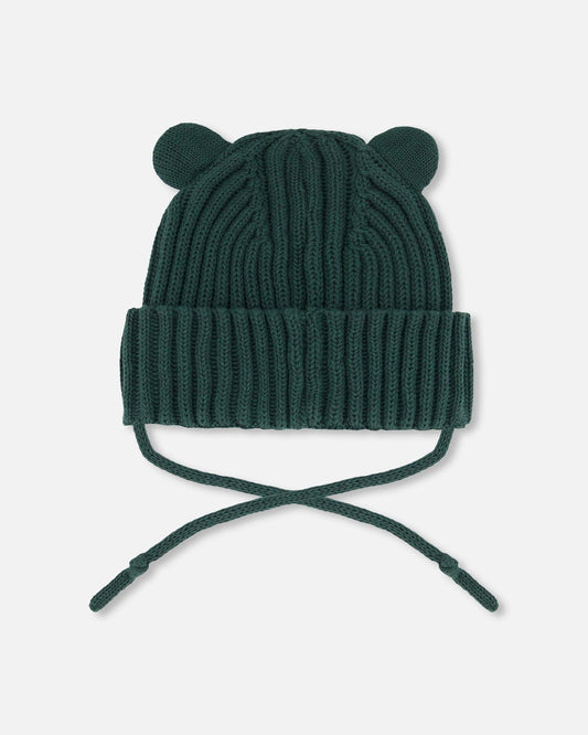 Baby Knit Hat With Strings Forest Green-1