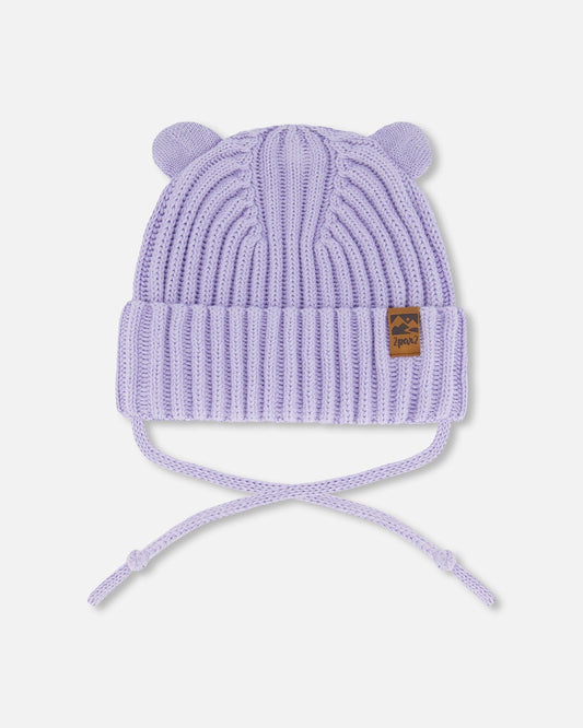 Baby Knit Hat With Strings Lilac-0