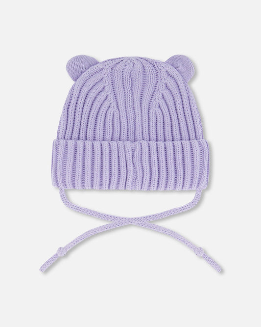 Baby Knit Hat With Strings Lilac-1
