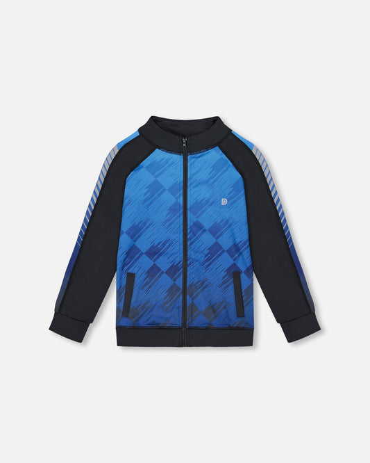Printed Full Zip Athletic Cardigan Blue And Black-0