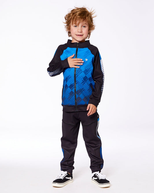 Printed Full Zip Athletic Cardigan Blue And Black-1