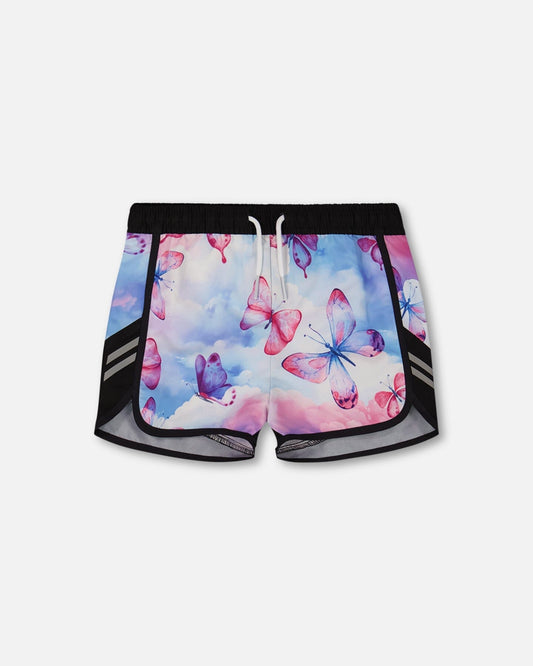 Printed Athletic Short Pink, Blue And Butterflies-0