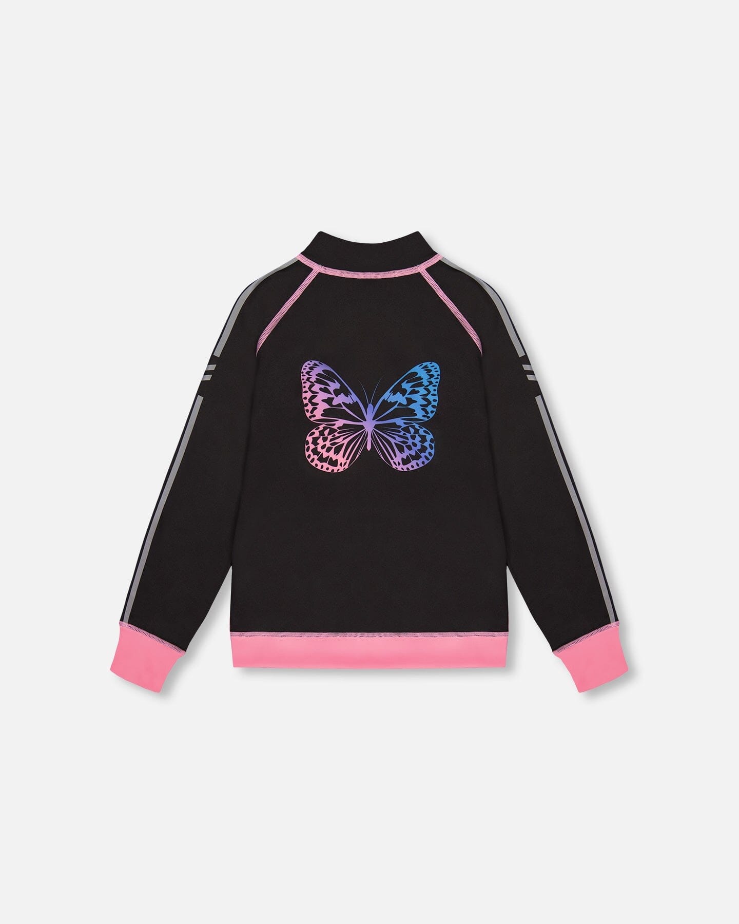 Printed Reversible Full Zip Athletic Cardigan Pink, Blue And Butterflies-0