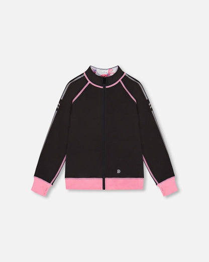 Printed Reversible Full Zip Athletic Cardigan Pink, Blue And Butterflies-2