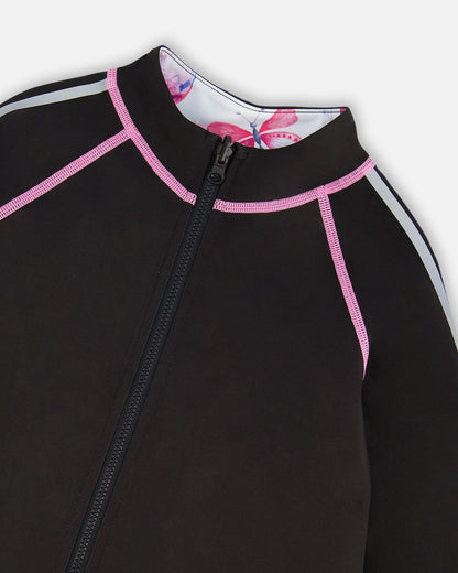 Printed Reversible Full Zip Athletic Cardigan Pink, Blue And Butterflies-3