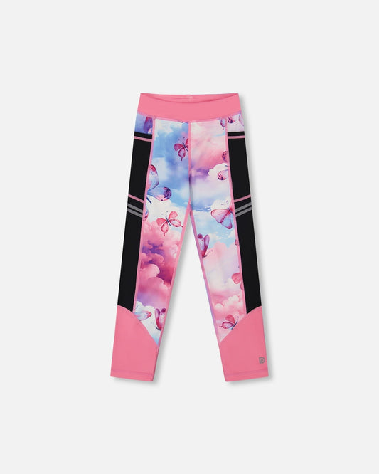 Printed Athletic Leggings Pink, Blue And Butterflies-0