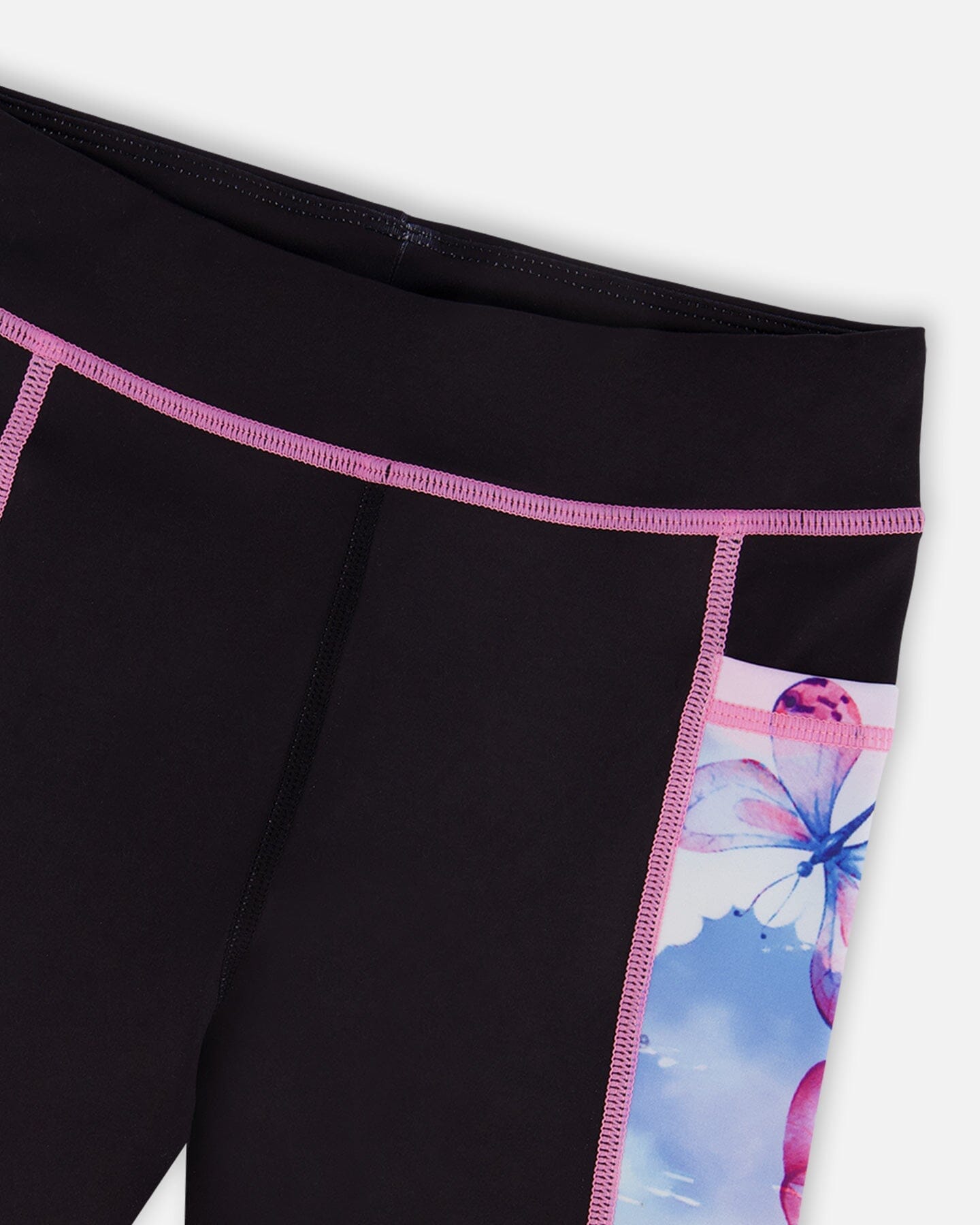 Colorblock Athletic Leggings Black And Multicolored Butterflies-3