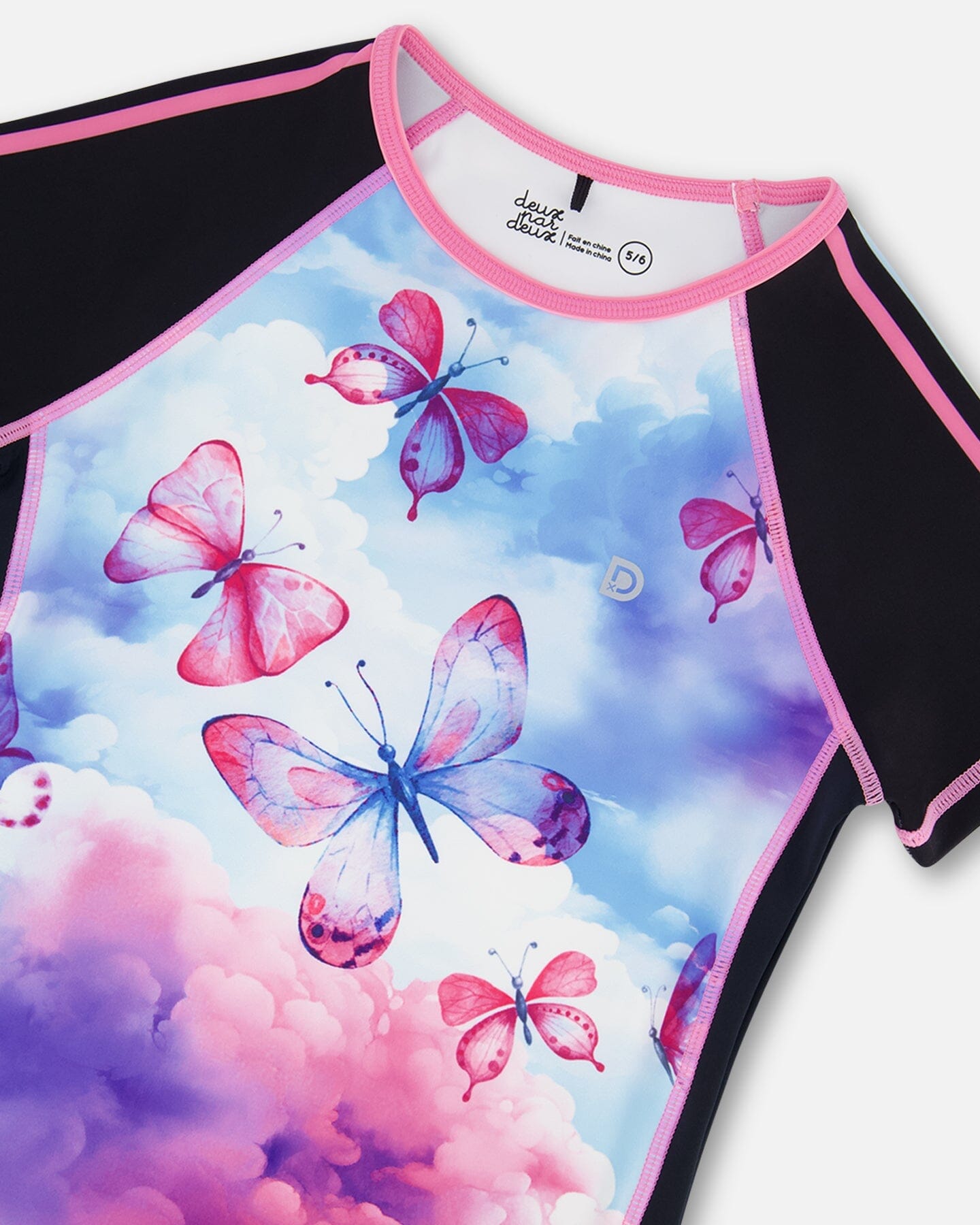 Printed Short Sleeve Athletic Top Pink, Black And Butterfly-3