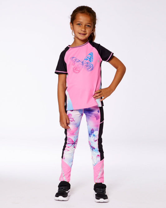 Printed Short Sleeve Athletic Top Pink With Butterflies-1