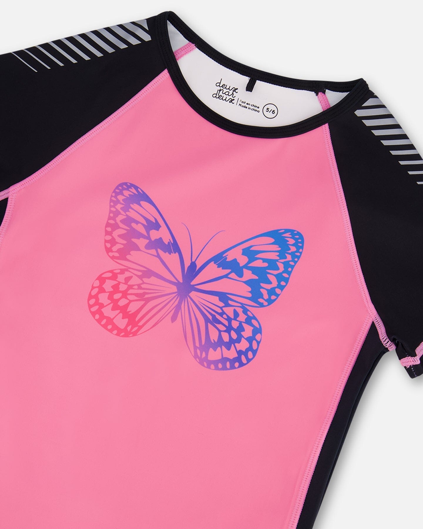 Printed Short Sleeve Athletic Top Pink With Butterflies-3