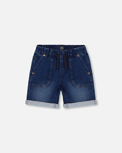 French Terry Denim Short Dark Denim Blue-0