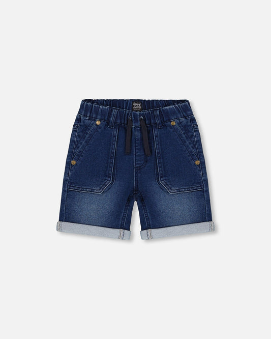 French Terry Denim Short Dark Denim Blue-0