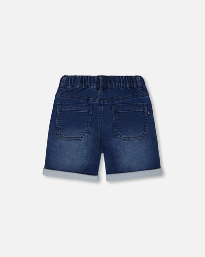 French Terry Denim Short Dark Denim Blue-3