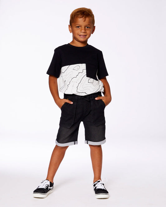 French Terry Denim Short Black Jeans-1
