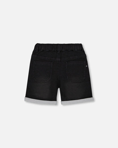 French Terry Denim Short Black Jeans-2