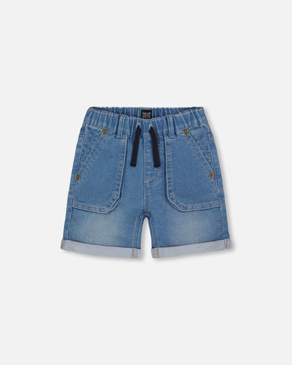 French Terry Denim Short Denim Blue-0