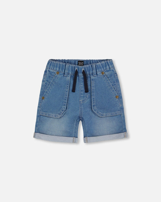 French Terry Denim Short Denim Blue-0