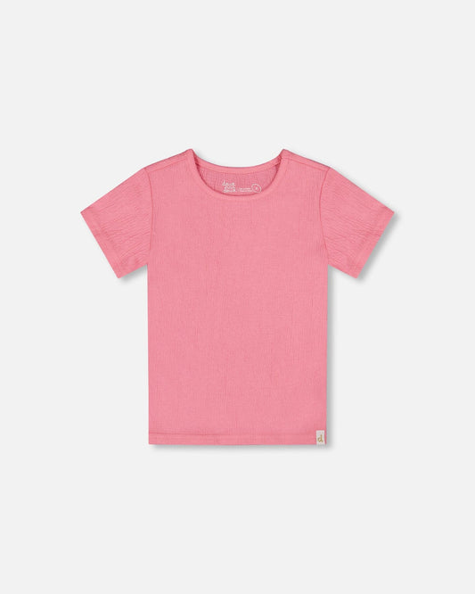 Crinkle Short Sleeve Top Candy Pink-0