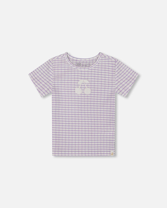 Crinkle Top With Applique White Checkered Lilac-0