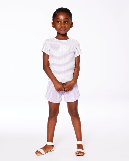 Crinkle Top With Applique White Checkered Lilac-1