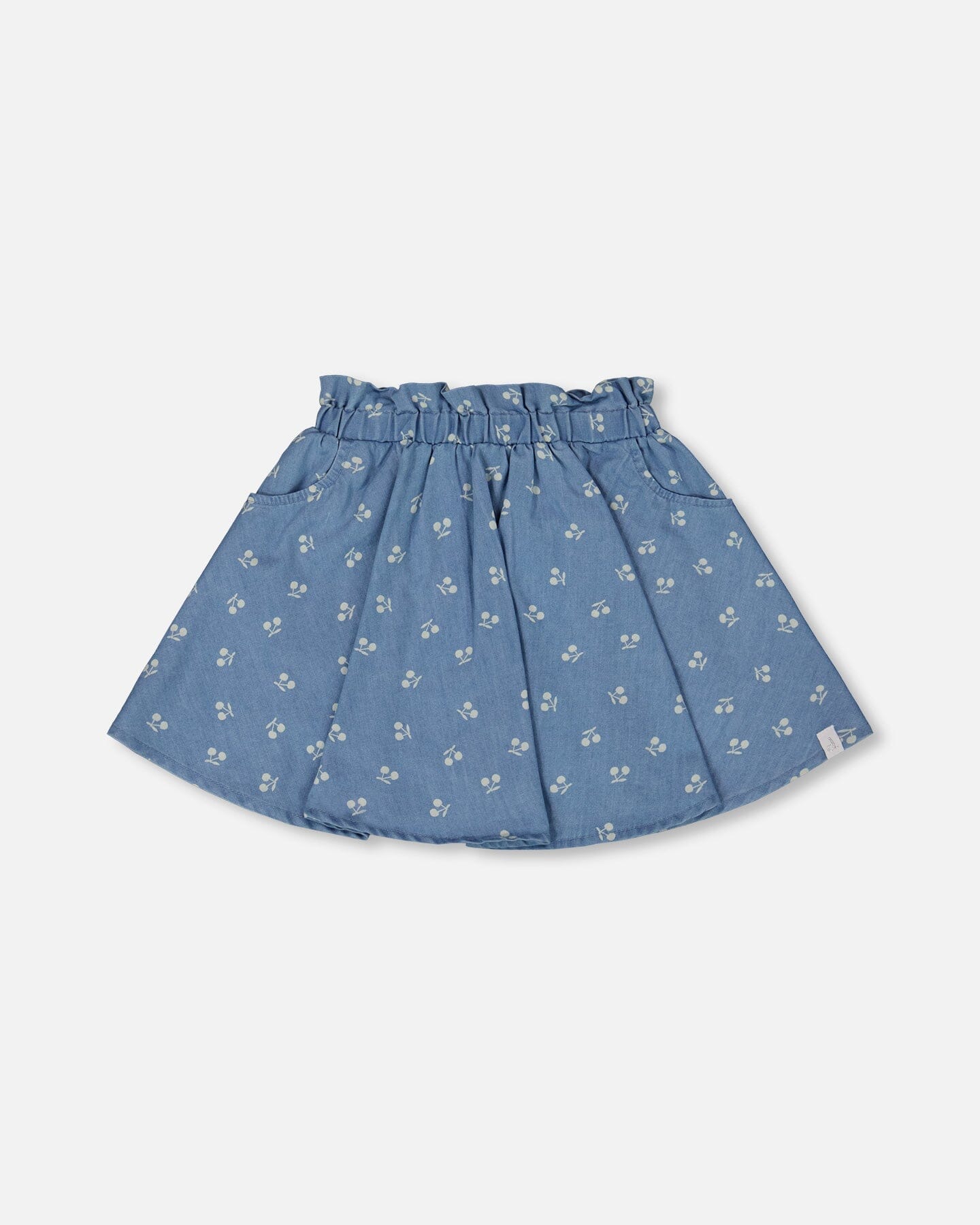 Printed Chambray Skort Blue And White Cherries-0