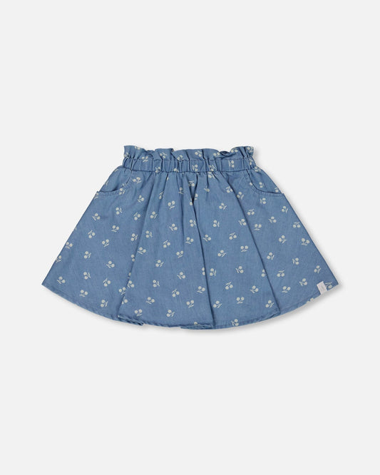 Printed Chambray Skort Blue And White Cherries-0