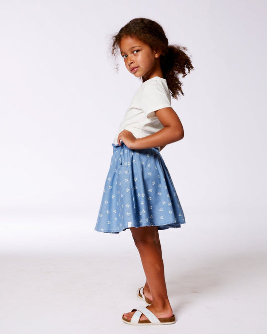 Printed Chambray Skort Blue And White Cherries-1
