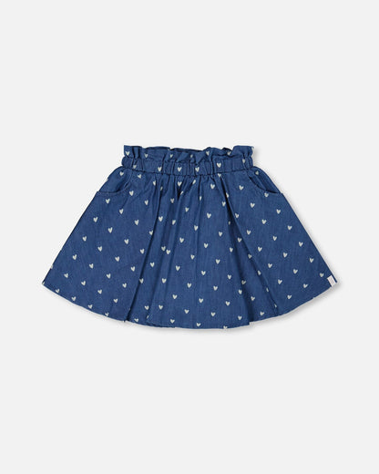Printed Chambray Skort Navy Blue And White Hearts-0