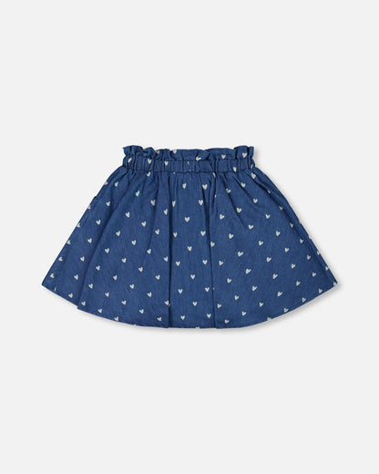 Printed Chambray Skort Navy Blue And White Hearts-2