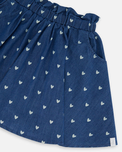 Printed Chambray Skort Navy Blue And White Hearts-3