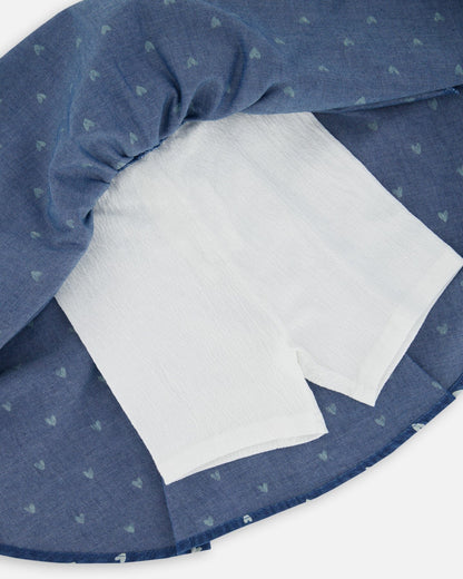 Printed Chambray Skort Navy Blue And White Hearts-4