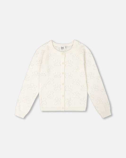 Pointelle Knit Cardigan Sweater White-0