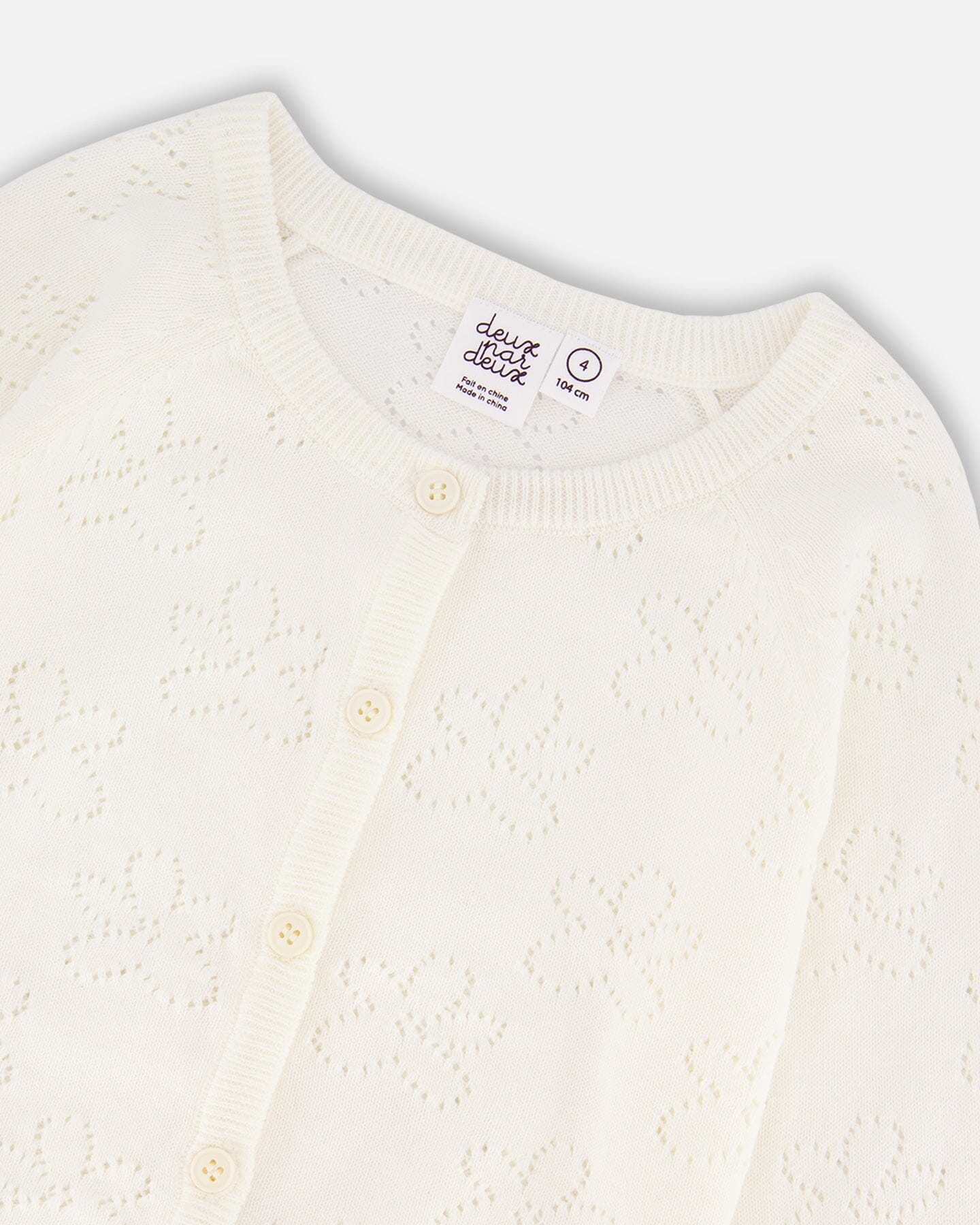 Pointelle Knit Cardigan Sweater White-3
