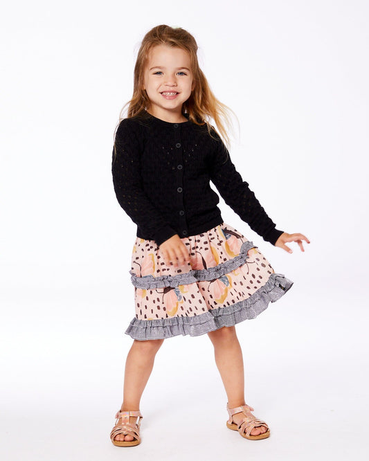 Pointelle Knit Cardigan Sweater Black-1