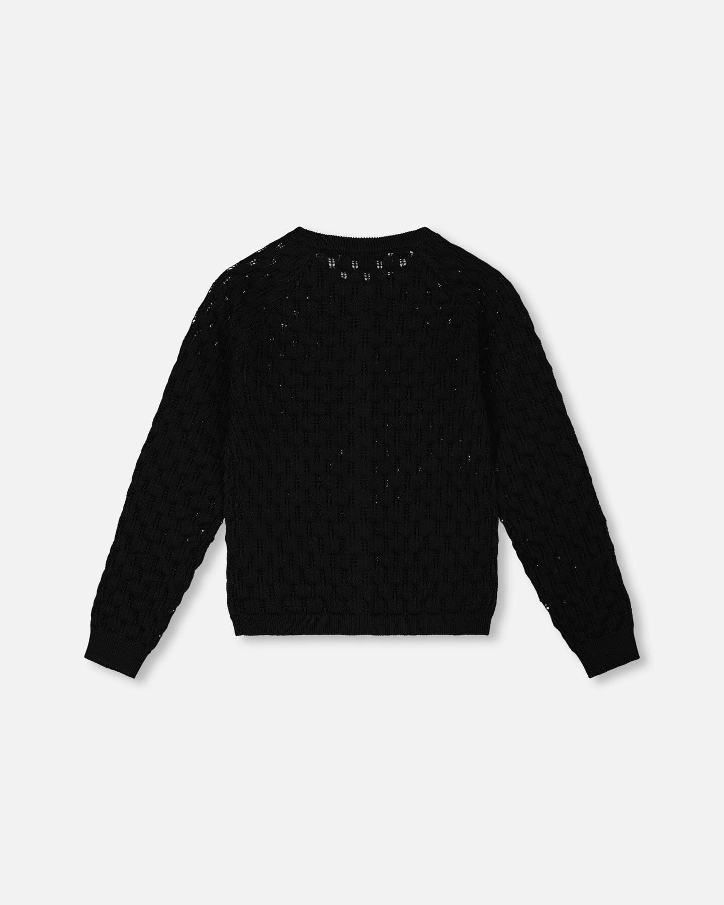 Pointelle Knit Cardigan Sweater Black-2