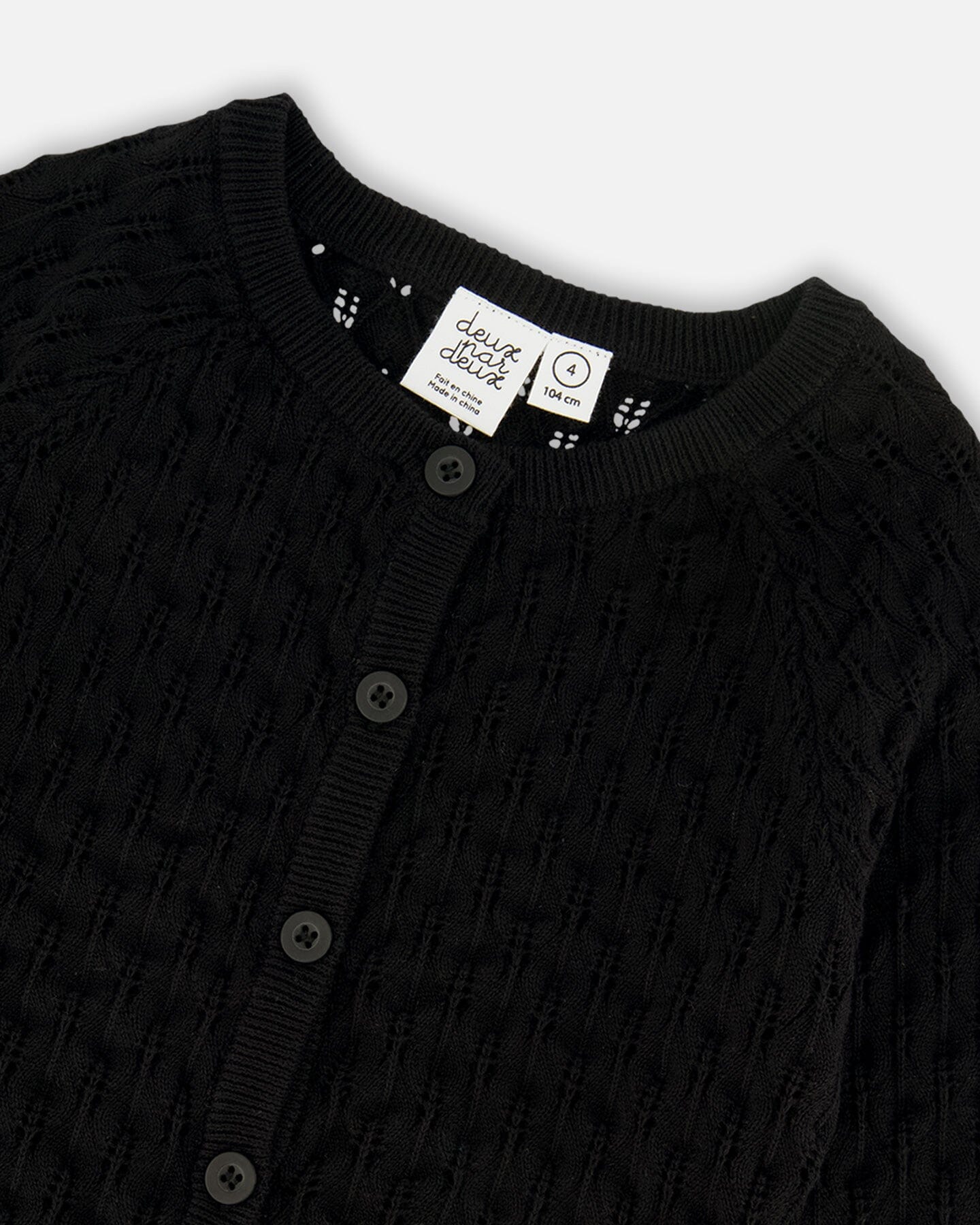 Pointelle Knit Cardigan Sweater Black-3