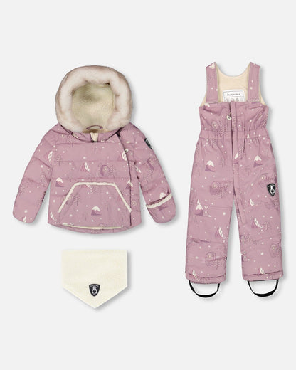 Two-Piece Baby Snug Snowsuit Purple Bear Print-0