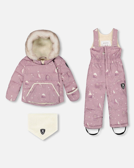 Two-Piece Baby Snug Snowsuit Purple Bear Print-0