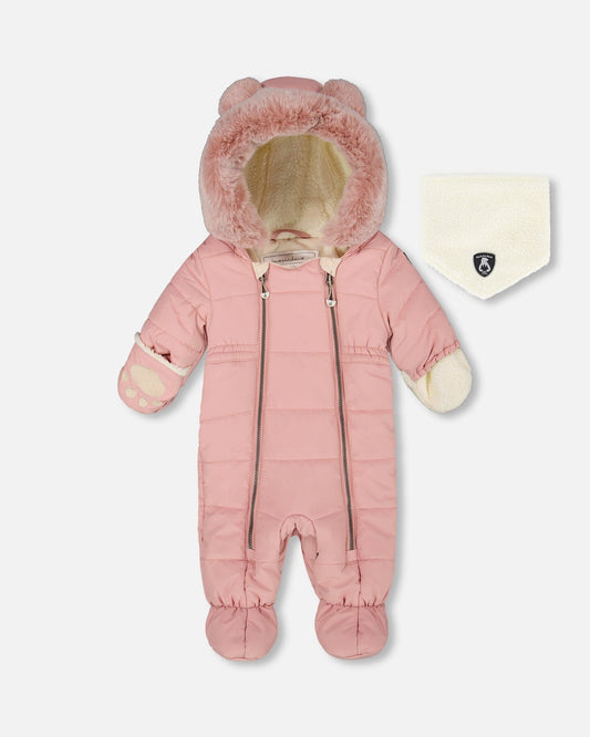 One-Piece Baby Layette Snowsuit Designed For Car Seat Dusty Pink-0