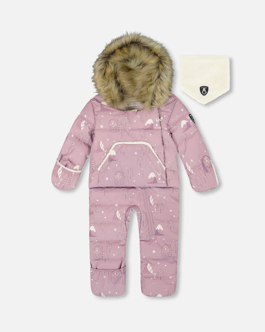 One-Piece Baby Snug Snowsuit Designed For Car Seat Purple Bear Print-0